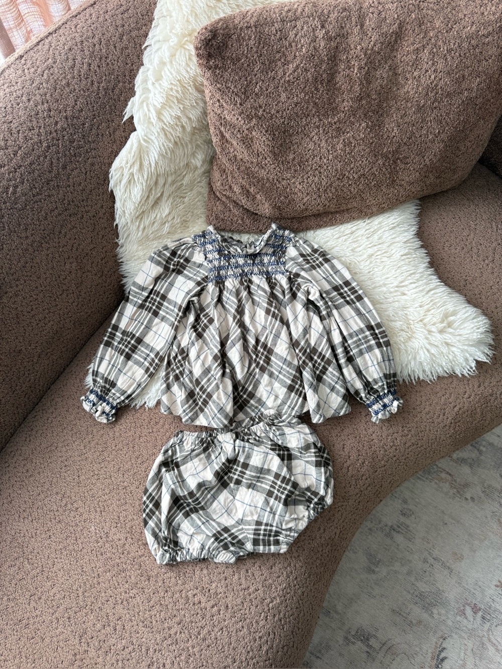 Bebe Organic Plaid Smocked Outfit